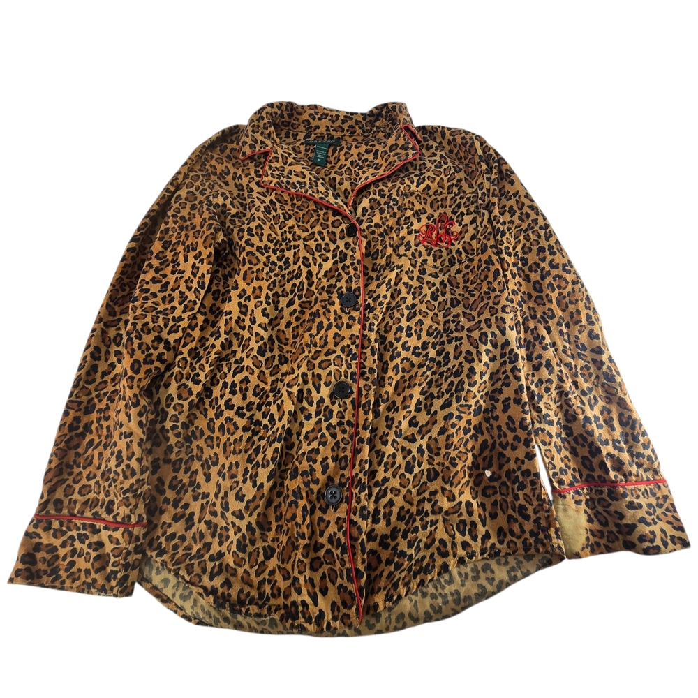 Lauren Ralph Lauren Cheetah Button Up Pajama Top Sz Medium
